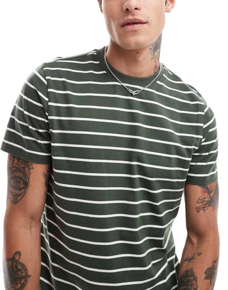 New Look New Look stripe t-shirt in green and white