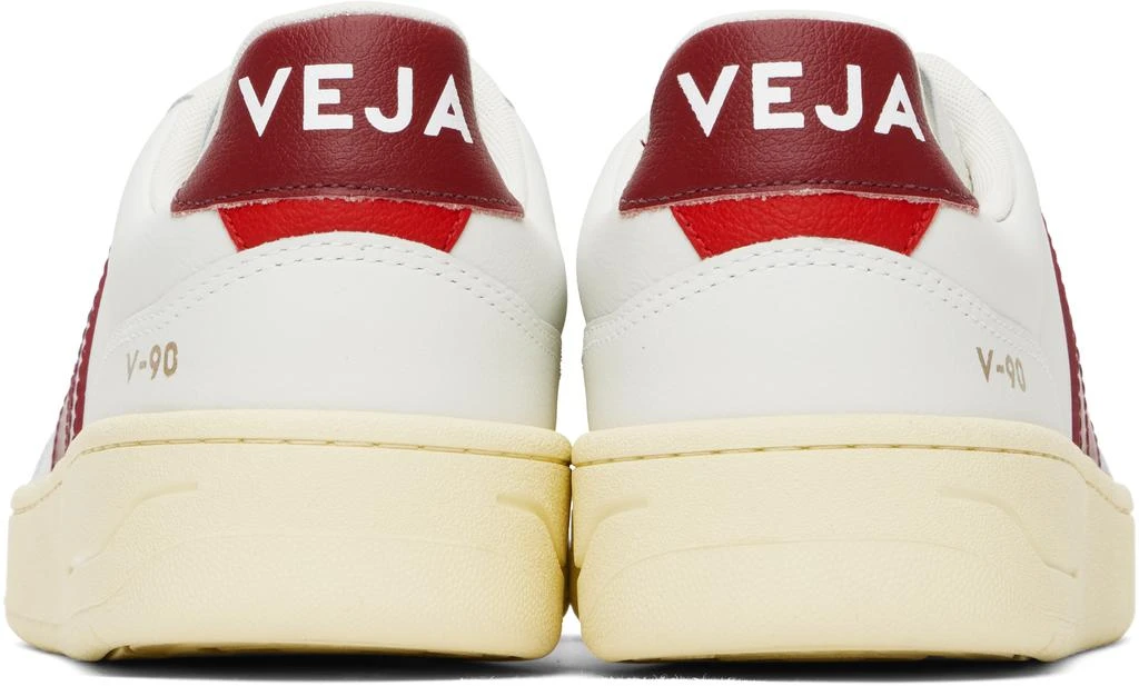 Veja White & Burgundy V-90 Leather Sneakers 2