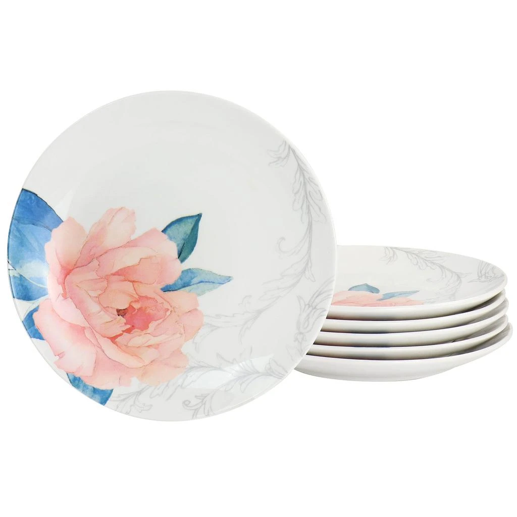 Martha Stewart 8 Inch Fine Ceramic 6 Piece Floral Decorated Dessert Plate Set