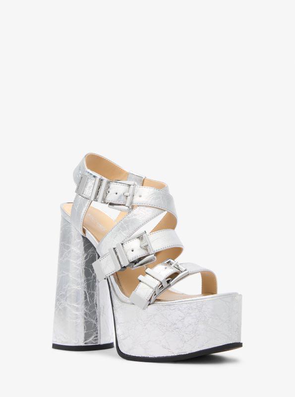 michael_kors Darrington Crackled Metallic Leather Platform Sandal