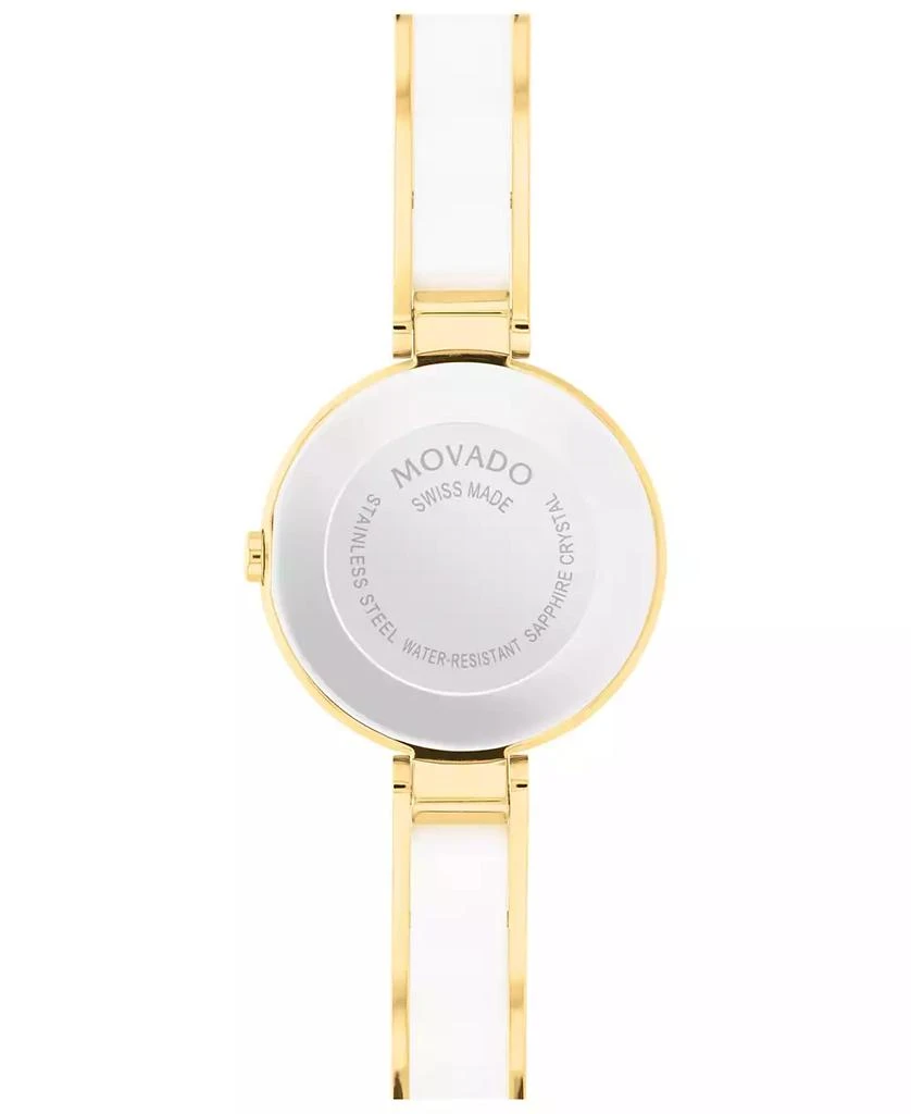 Movado Women's Moda Swiss Quartz White Ceramic Yellow PVD Bangle Watch 24mm 3