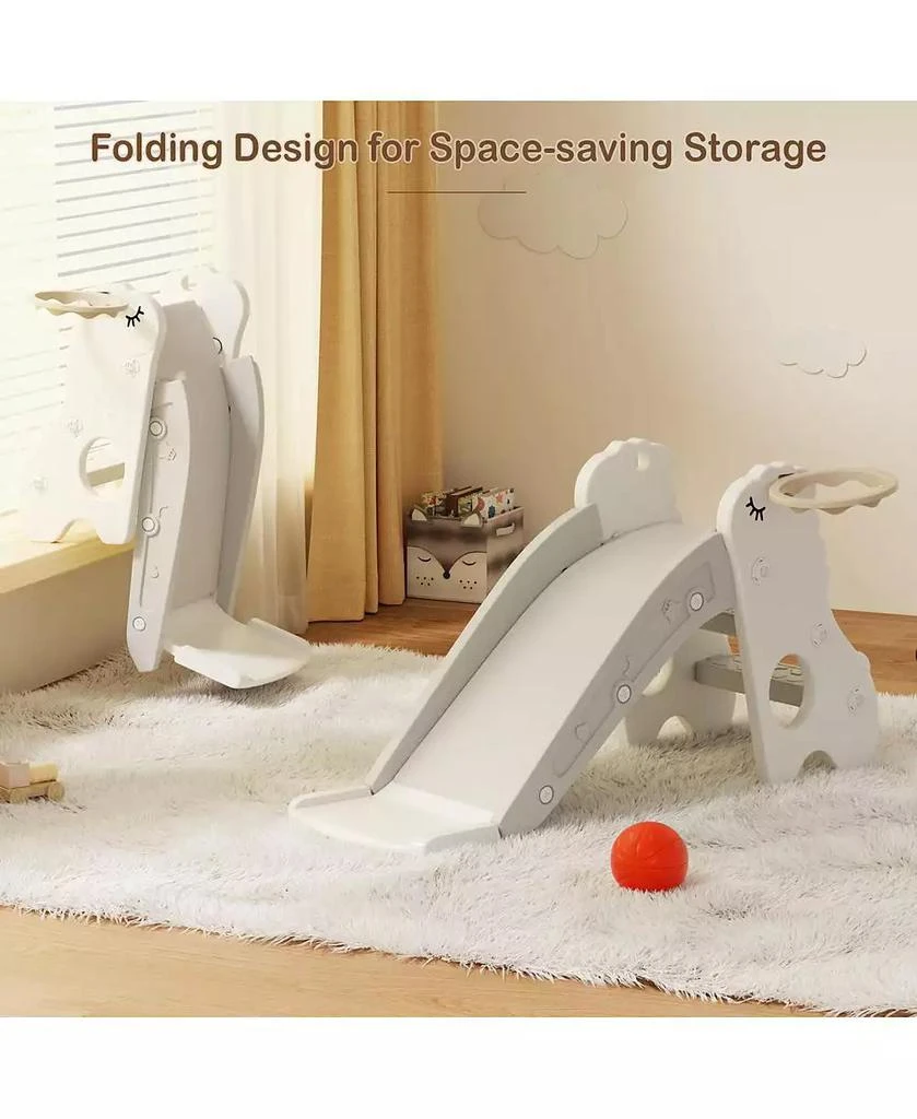 Bruce 
Shark 3-in-1 Foldable Toddler Slide with Climb 
Basketball Hoop – Safe Triangle Structure 3