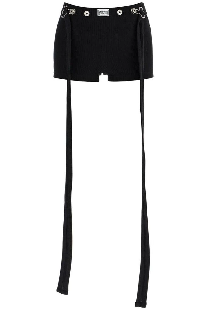 Jean Paul Gaultier black cotton shorts with side stripes 1