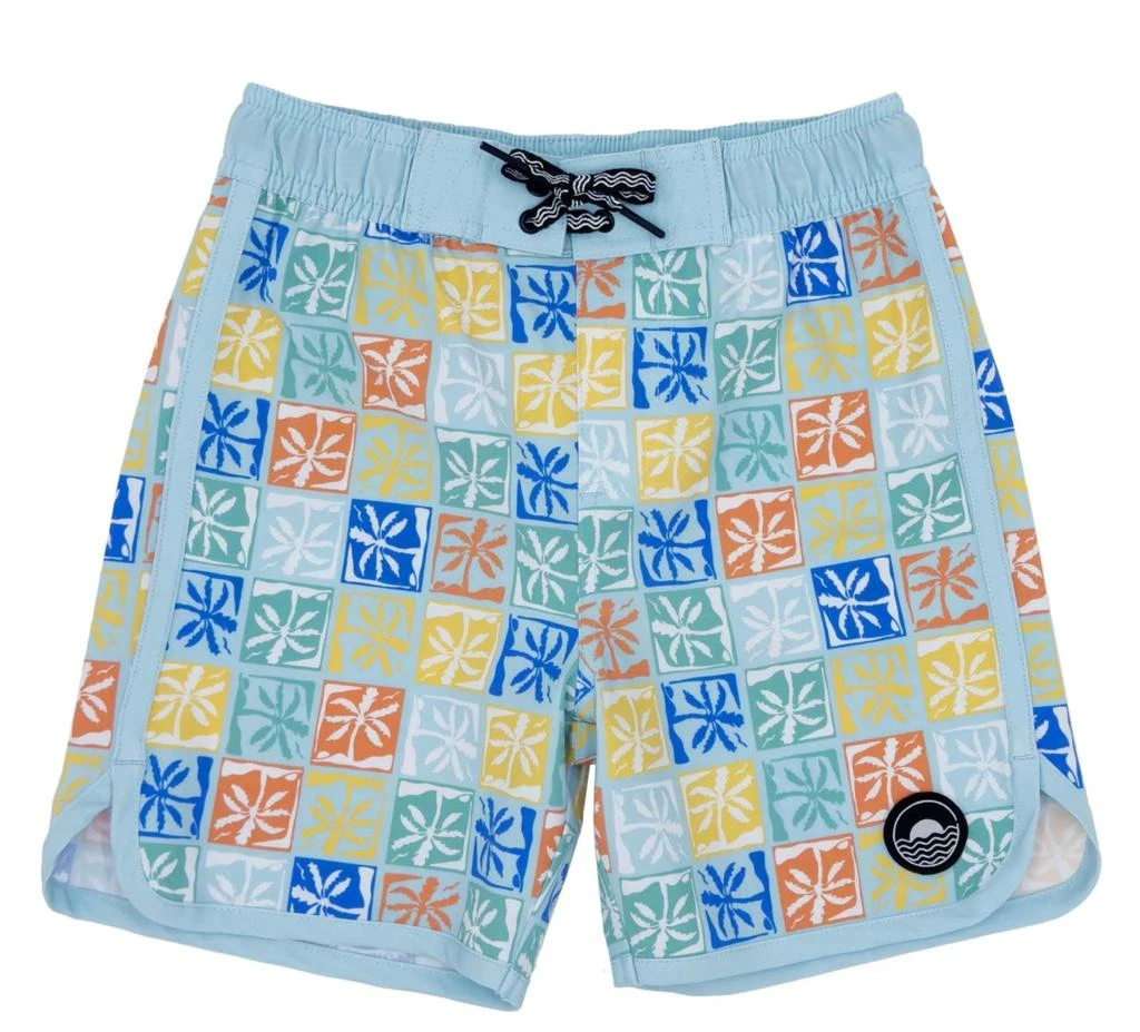 feather 4 arrow Boy's Scallop Edge Boardshort In Palm Check 1