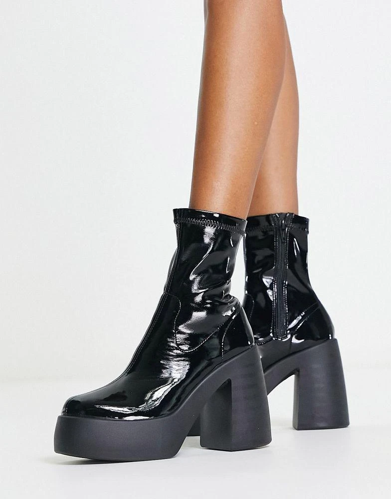 ASOS ASOS DESIGN Ember high heeled sock boots in black patent 1