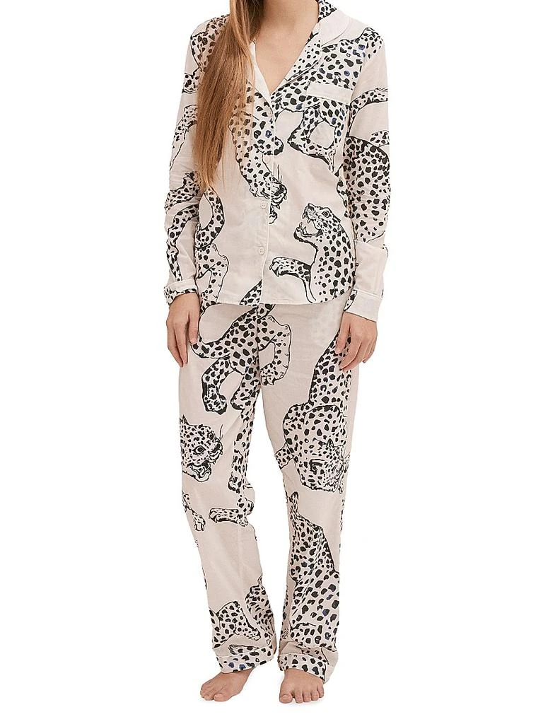 Desmond & Dempsey 2-Piece Jag-Print Cotton Pajama Set 2