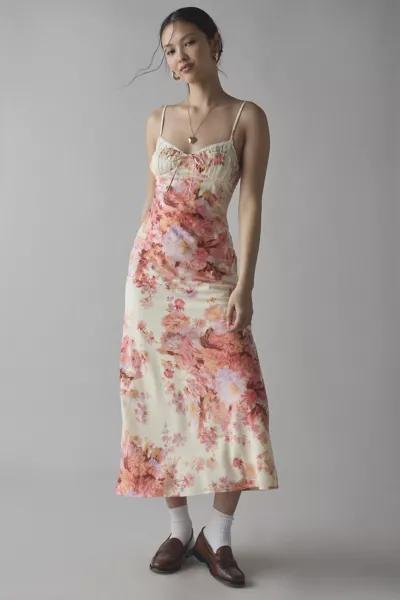 Kiss The Sky Kiss The Sky Floral Printed Satin Slip Midi Dress