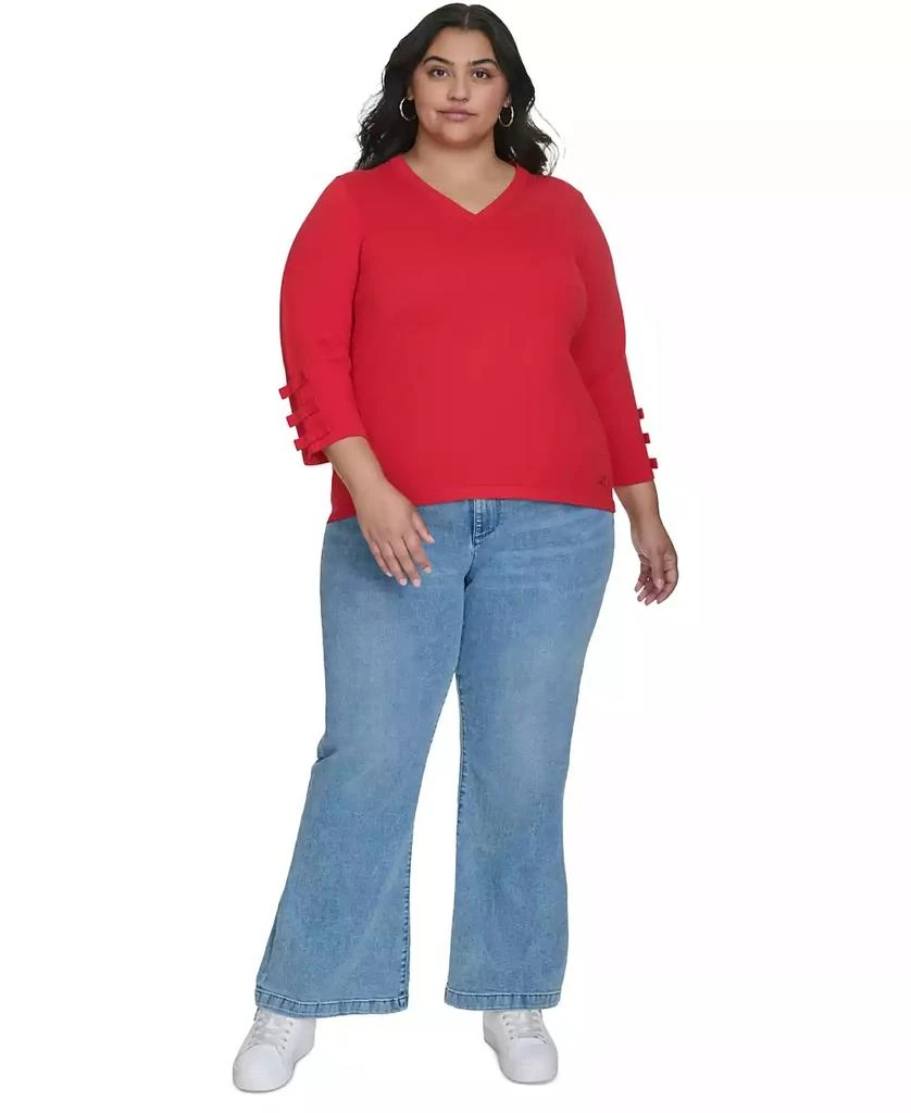 Karl Lagerfeld Paris Plus Size V-Neck Bow-Sleeve Sweater, Created for Macy's 5