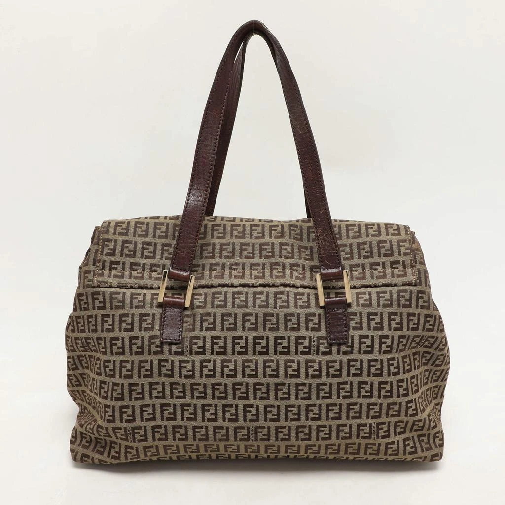 Fendi Fendi Beige/Brown Zucchino Canvas and Leather Accordion Tote 4