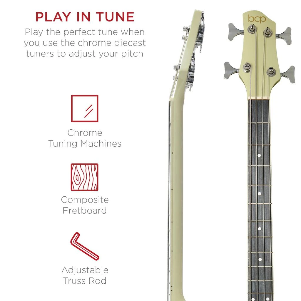 Best Choice Products 22-Fret Full Size Acoustic Electric Bass Guitar w/ 4-Band Equalizer, Truss Rod 5