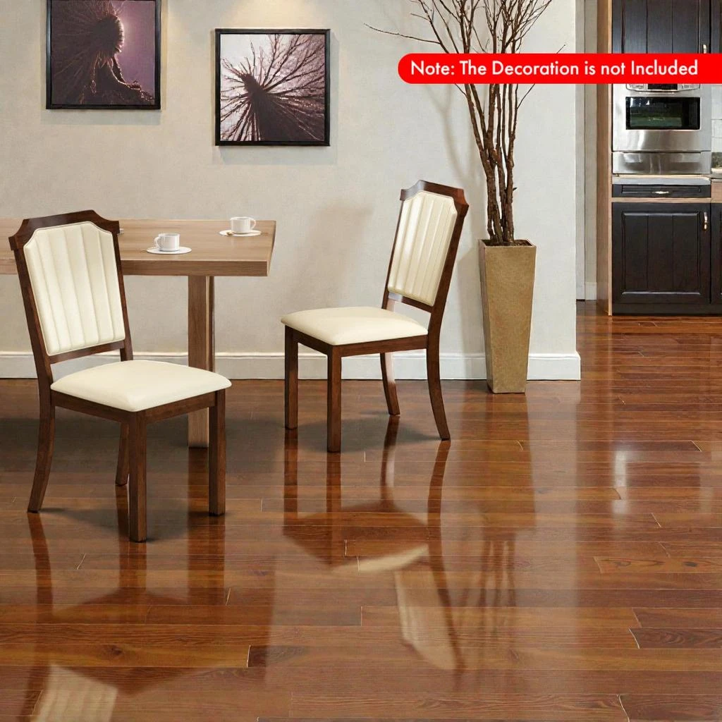 Hivvago Pair of 2 Dining Chairs with Durable Rubberwood Frame and PU Leather Covering 2