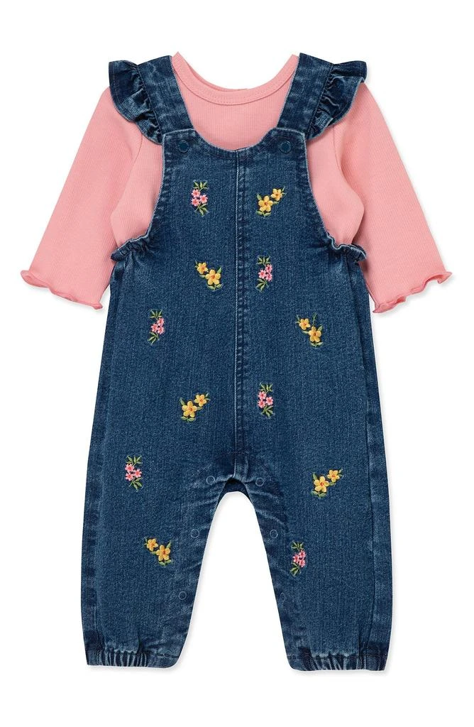 Little Me Floral Embroidered Overalls 
Shirt Set 5
