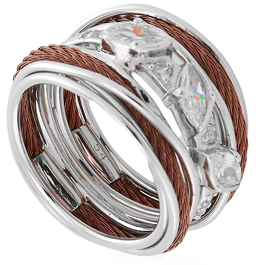 Charriol Tango White CZ Stones Stainless Steel Bronze PVD Cable Ring