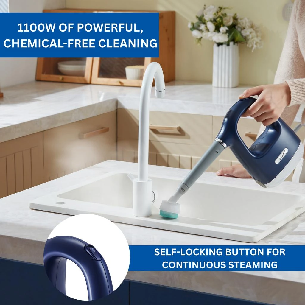 SALAV 1100 Watt Handheld Steam Cleaner with 10pc Accessories Set Navy 5
