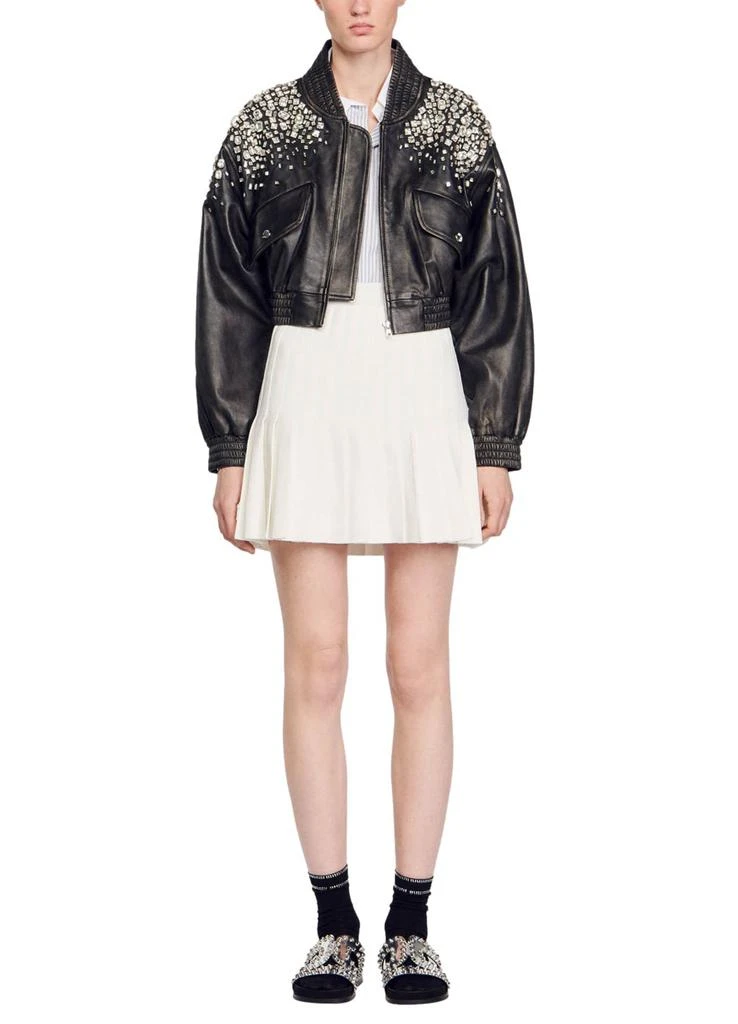 Sandro Crystal-studded leather jacket 6