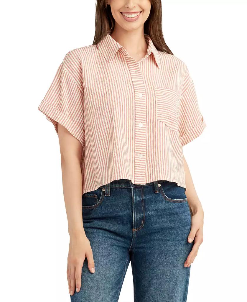 BCX Juniors' Striped Cropped Oversized Top