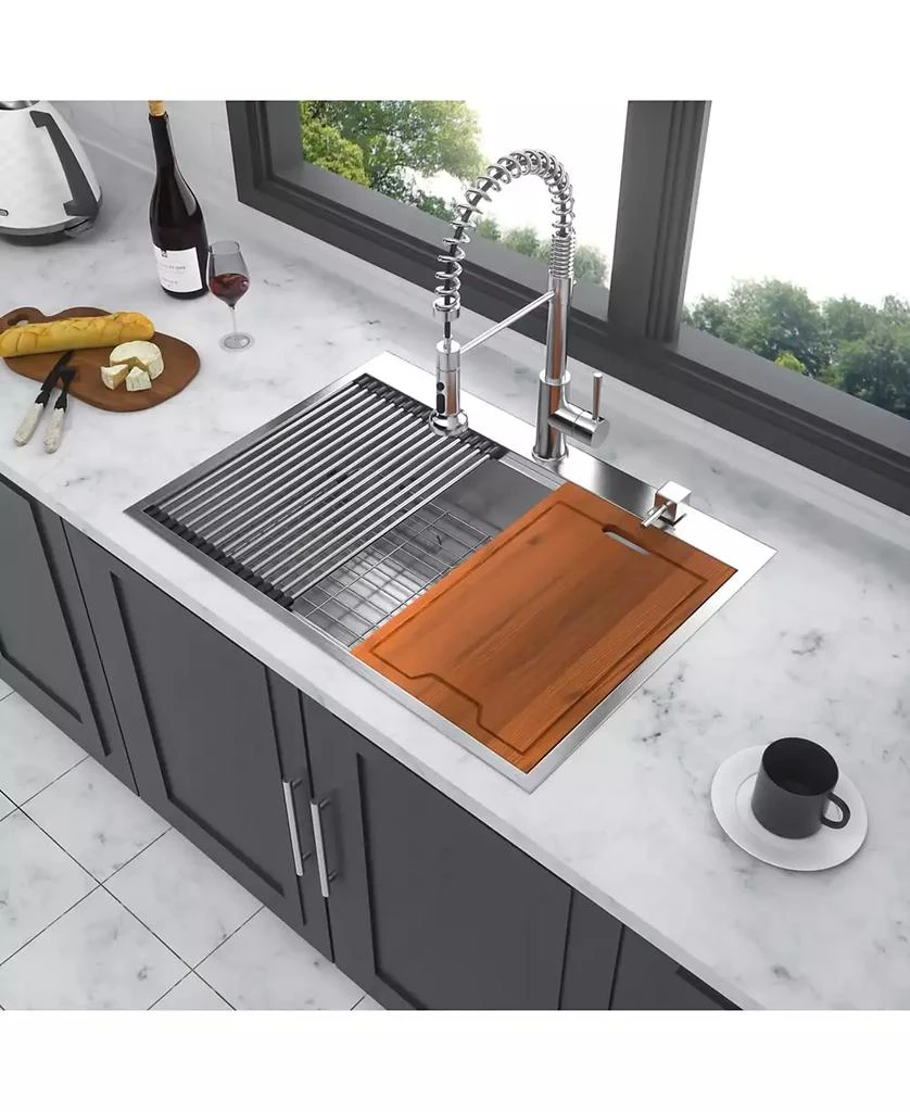 Flynama 30x22x10inch Drop In Kitchen Sink Stainless Steel Workstation Single Bowl 16 Gauge Topmount