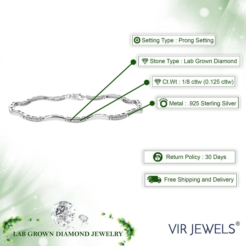 Vir Jewels 1/8 cttw Round Lab Grown Diamond Tennis Bracelet .925 Sterling Silver Channel Set 3
