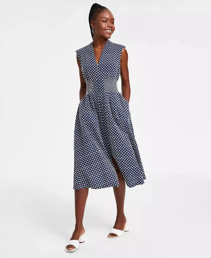 Kensie Women's Embroidered Cotton Zip-Front Midi Dress 1