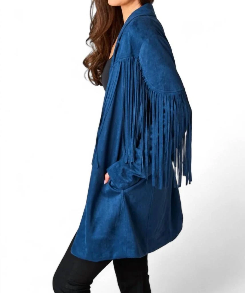 Buddylove Dutton Fringe Suede Jacket In Navy 2