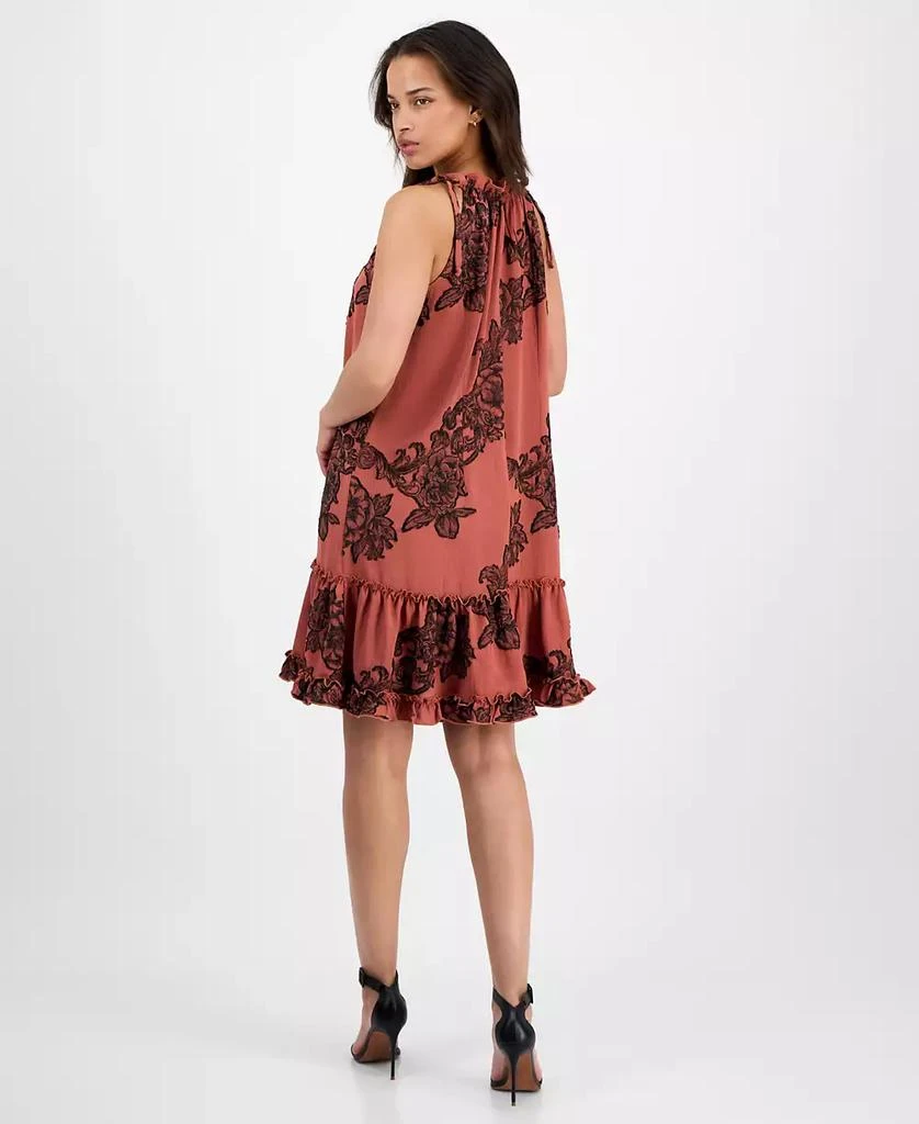 Robbie Bee Women's Printed Ruffle-Neck Sleeveless Mini Dress 5