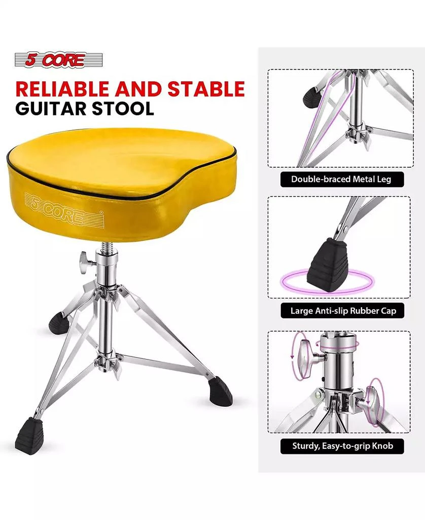 5 Core Drum Throne 4" Padded Guitar Stool Drummer Chair Adjustable Musician Seat - DS CH YLW SDL HD 11