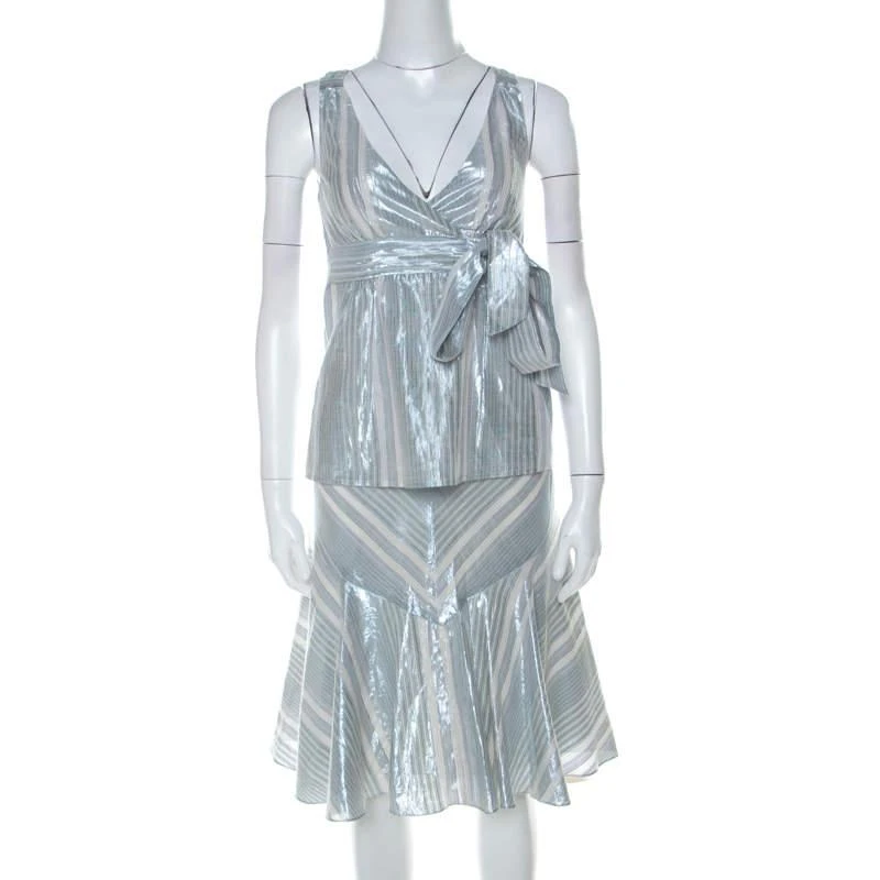 Paul & Joe Paul and Joe Silver Blue Striped Cotton Sleeveless Top and Short Skirt Set S 1