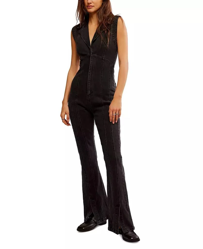 Free People Women's Crvy Ring The Alarm Denim Jumpsuit 1