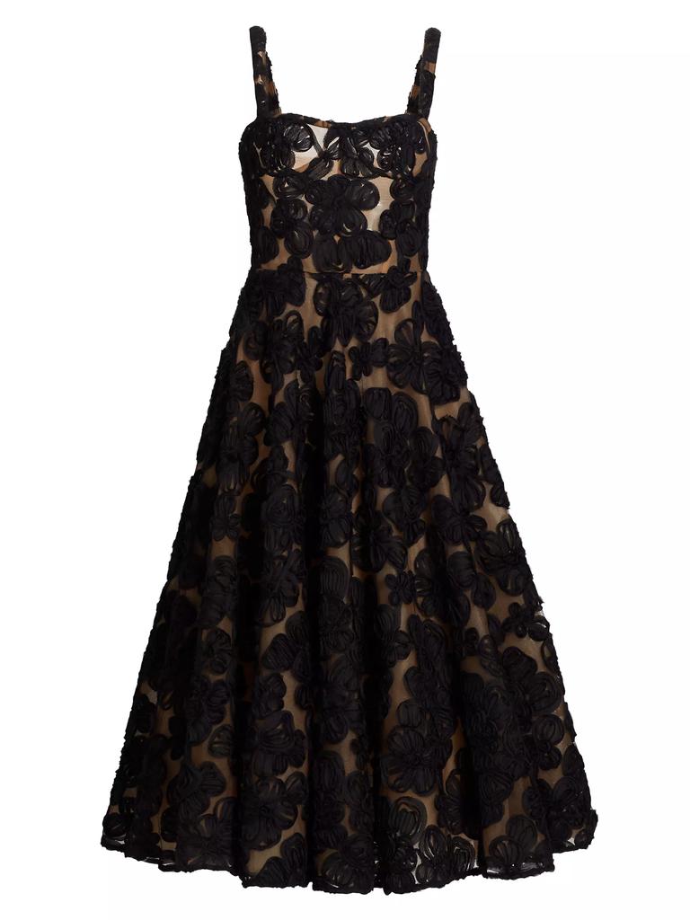 BRONX AND BANCO Sabrina Floral-Appliquéd A-Line Midi-Dress