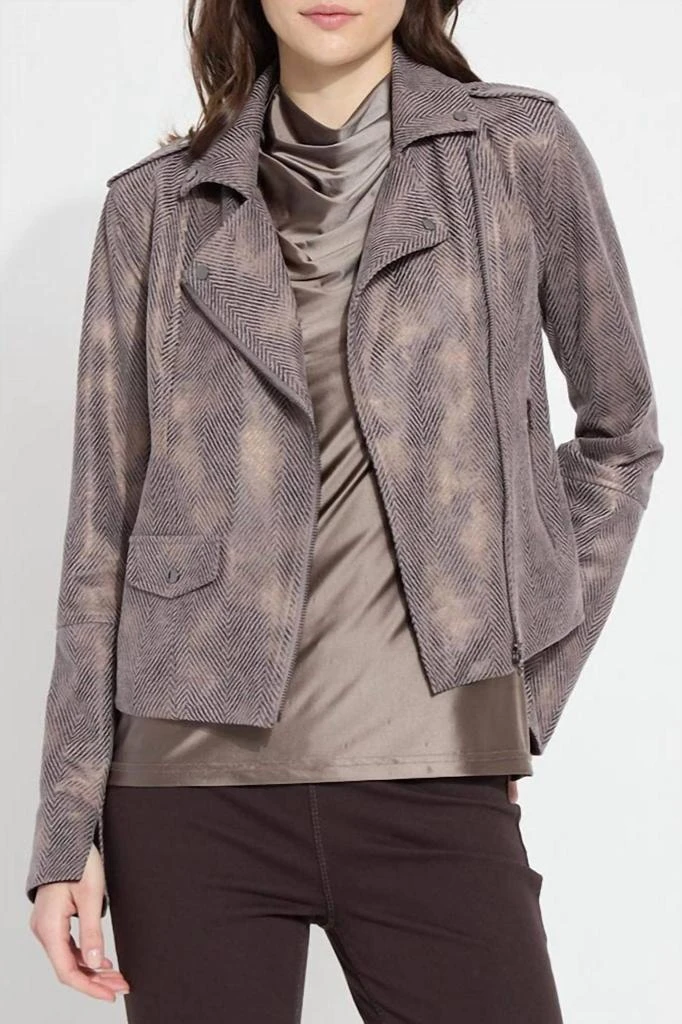 Lyssé Amelia Printed Vegan Suede Moto Jacket In Copper Chevron 1