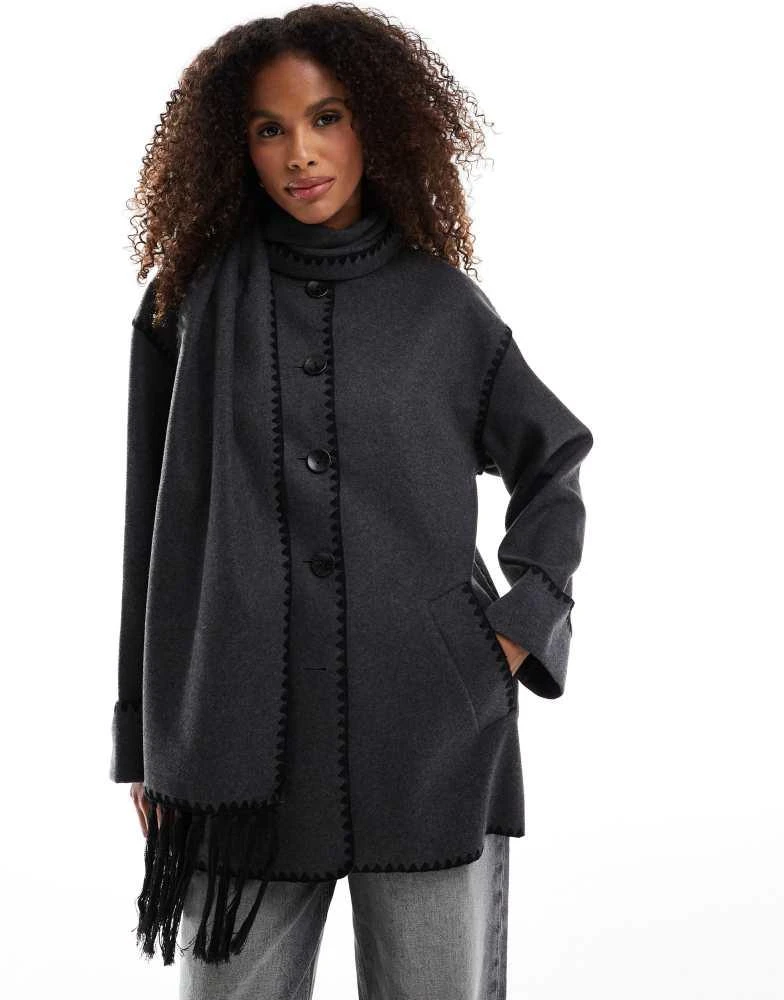 ONLY ONLY wool look scarf coat in grey 1