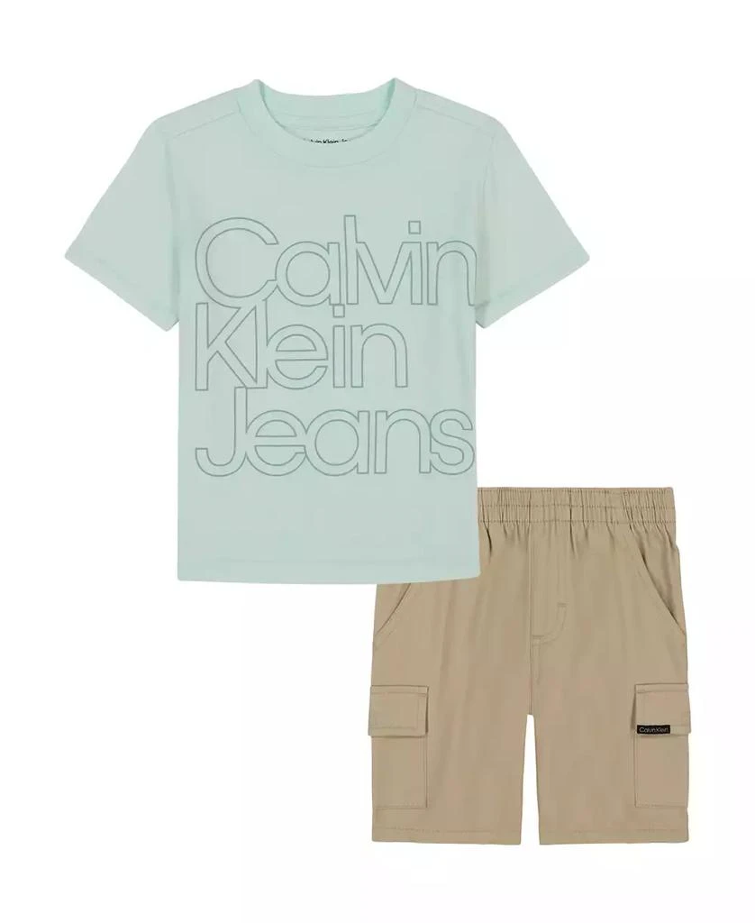 Calvin Klein Toddler and Little Boys Tonal Logo Short Sleeve Tee and Twill Cargo Shorts, 2-Piece Set