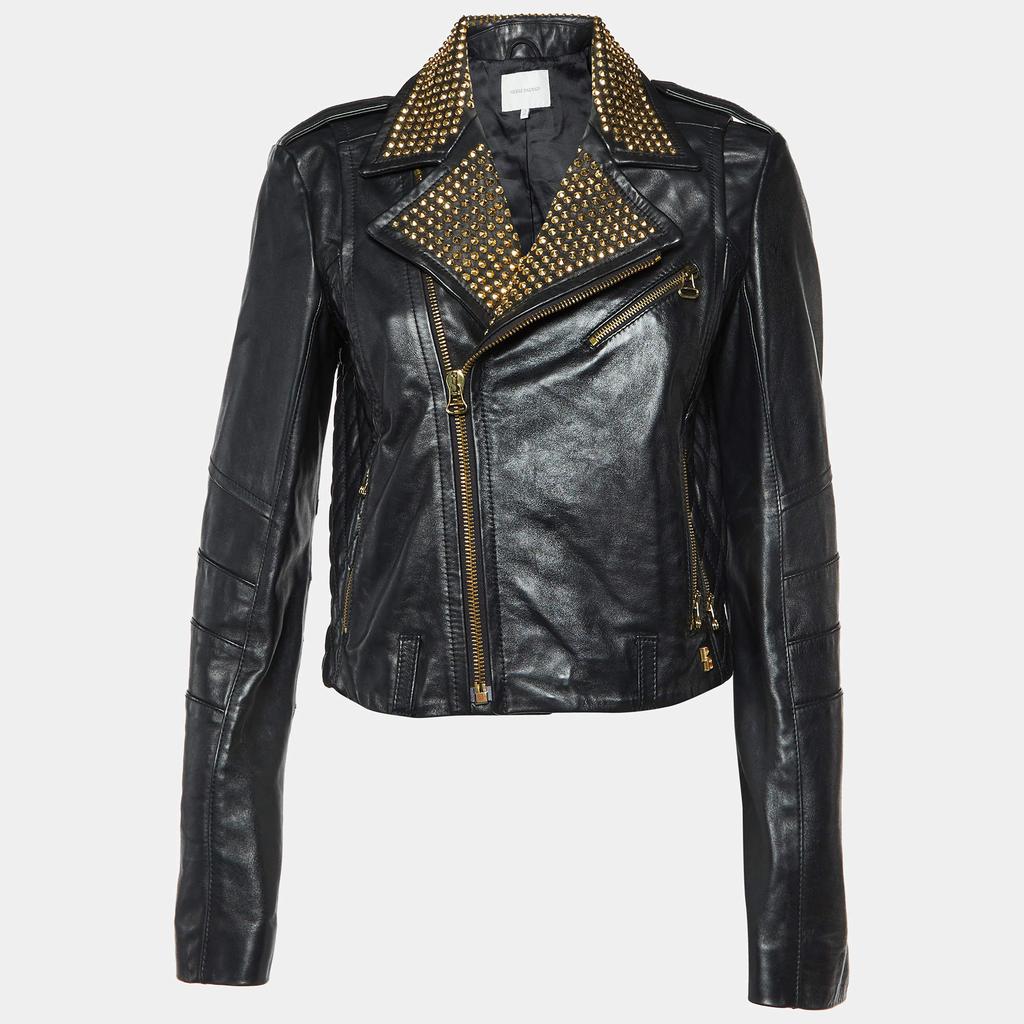 PIERRE BALMAIN Pierre Balmain Black Leather Studded Biker Jacket M