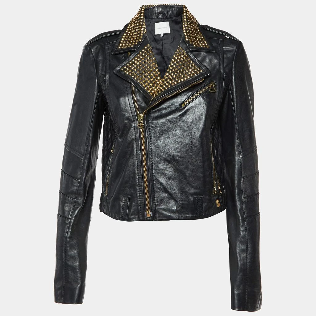 PIERRE BALMAIN Pierre Balmain Black Leather Studded Biker Jacket M 1