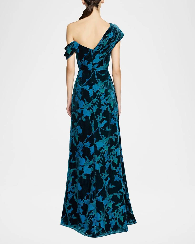 Theia Priscilla One-Shoulder Velvet Jacquard Gown 4