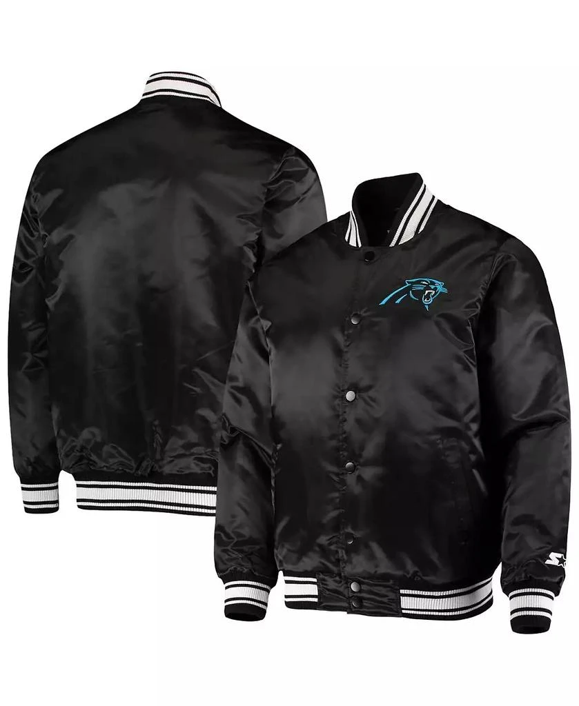 Starter Men's Black Carolina Panthers Locker Room Satin Varsity Full-Snap Jacket 2