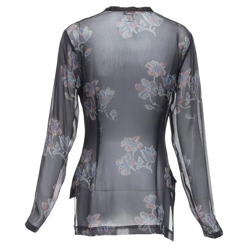 Dries Van Noten silk floral sheer sleeve hi low blouse 5