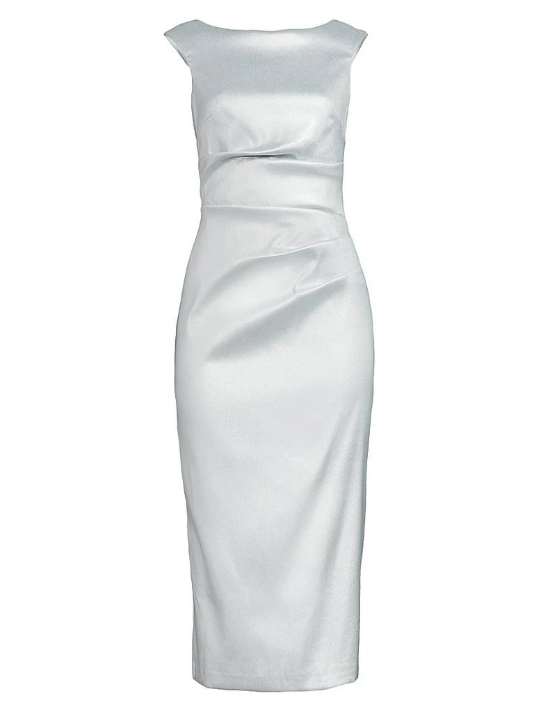 aidan mattox crepe back satin midi dress Aidan Mattox Crepe Back Satin Mock Neck Cap Sleeve Sheath Midi Dress