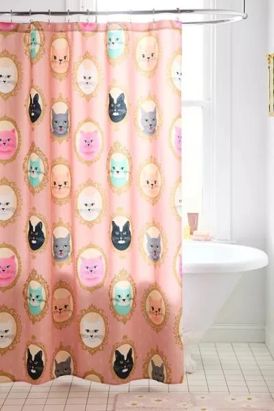 Urban Outfitters Cat Cameos Patterned Shower Curtain 1