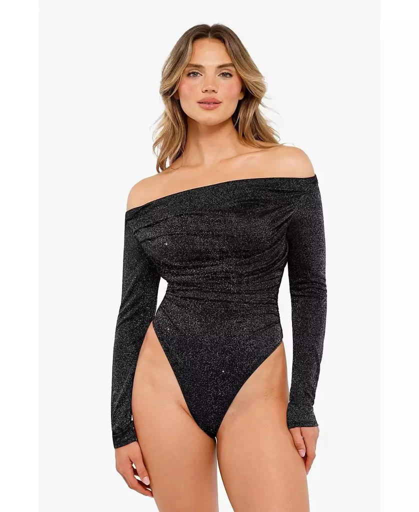 Popilush Women
s Shapewear Metallic Knit Long Sleeve Slimming Bodysuit