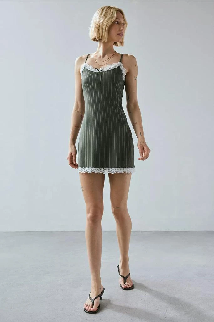Urban Outfitters UO Devin Pinstripe Lace-Trim Cami Mini Dress 1