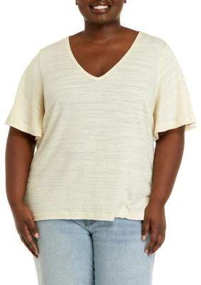 Wonderly Plus Size Short Sleeve V Neck Solid Top 1