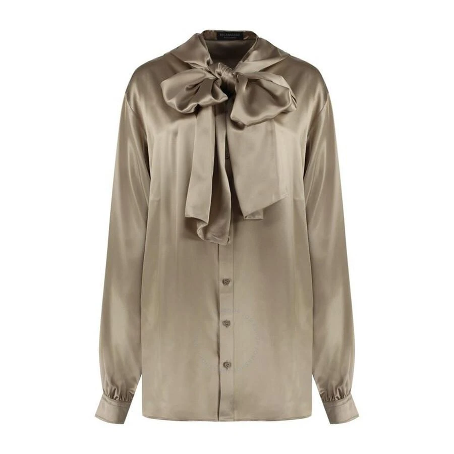 Balenciaga Ladies Beige Silk Hooded Blouse 1