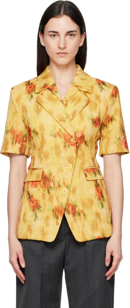 Ganni Yellow Shibori Organza Blazer