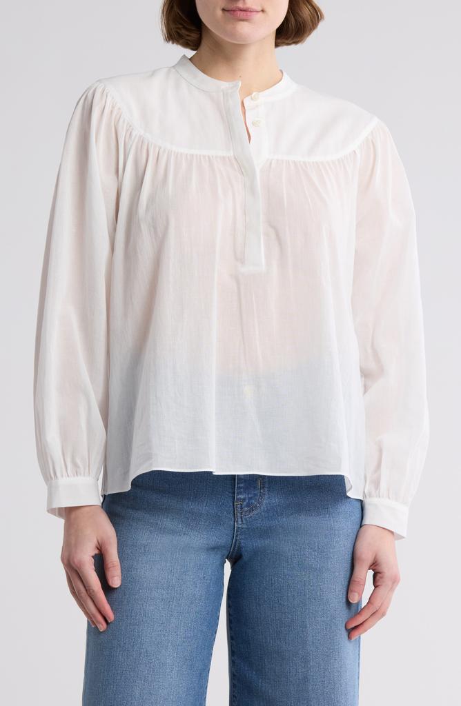 FRAME Shirred Cotton Popover Top