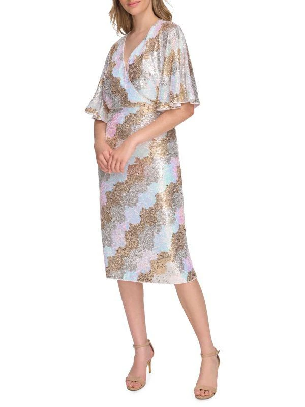 Kensie Sequin Flutter Sleeve Midi Sheath Dress 3