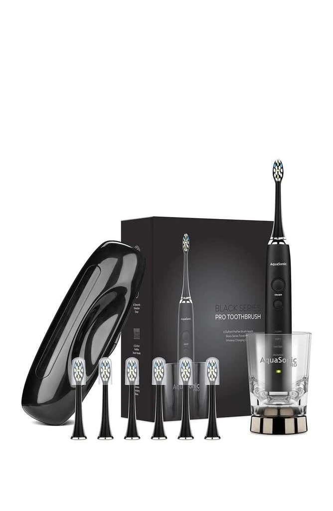 AquaSonic Black Series+ - Ultra Whitening 40,000 VPM Rechargeable Electric Toothbrush - ADA Accepted - Wireless Charging Glass - 6 Proflex Brush Heads & Travel Case – 4 Modes & Smart Timer -Sonic 10