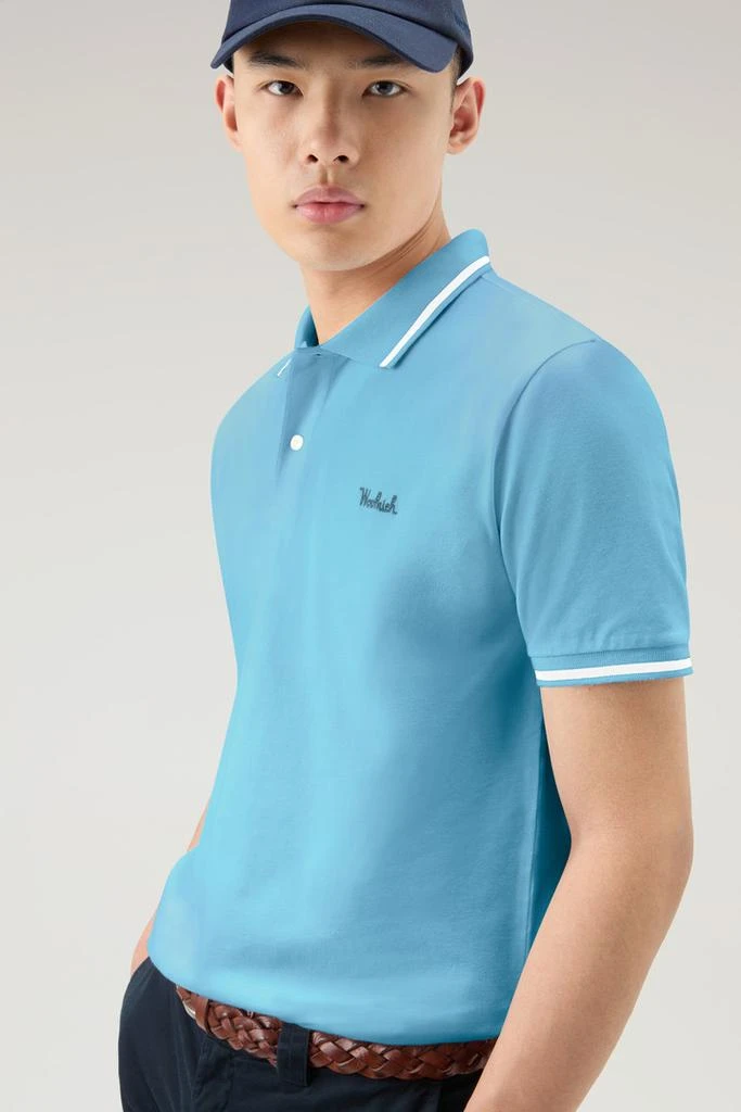 Woolrich Monterey Polo Shirt in Stretch Cotton Piquet with Striped Edges - Men - Blue 4