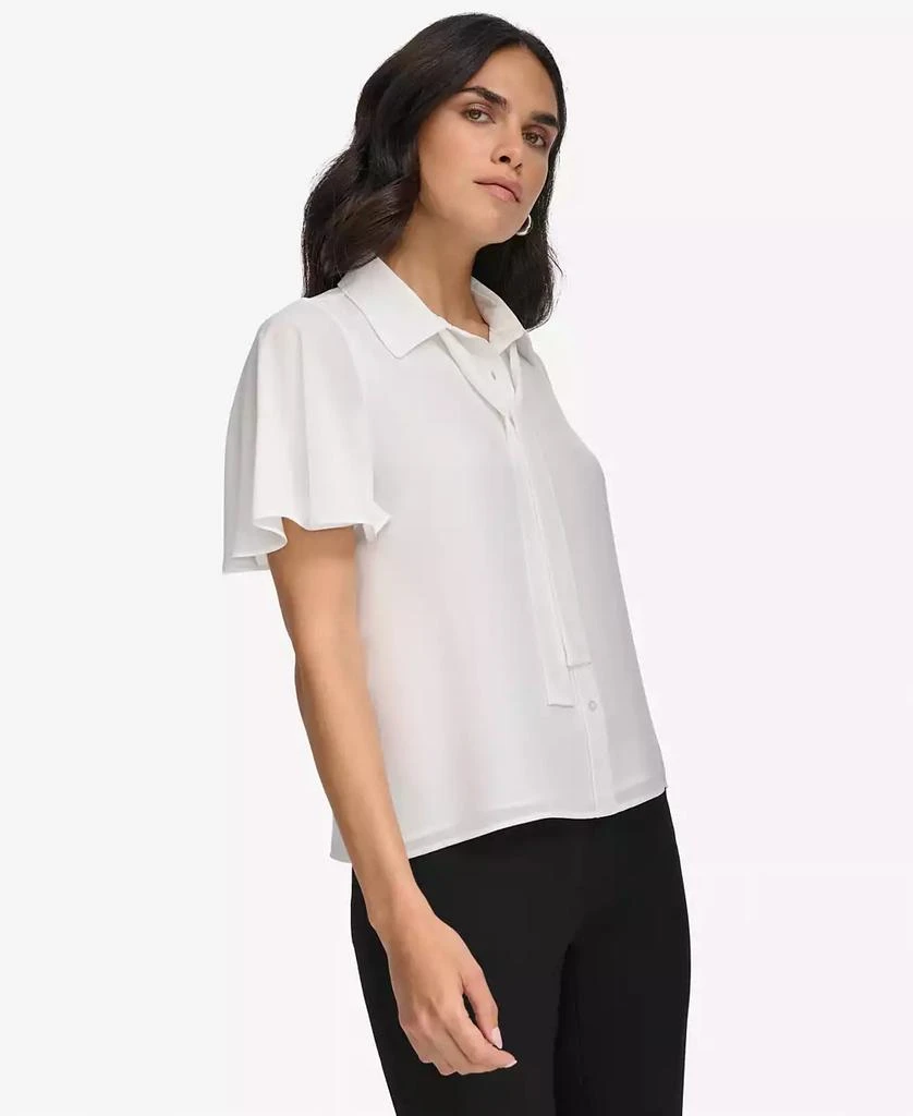 Calvin Klein Petite Tie-Neck Flutter-Sleeve Button-Down Blouse 3