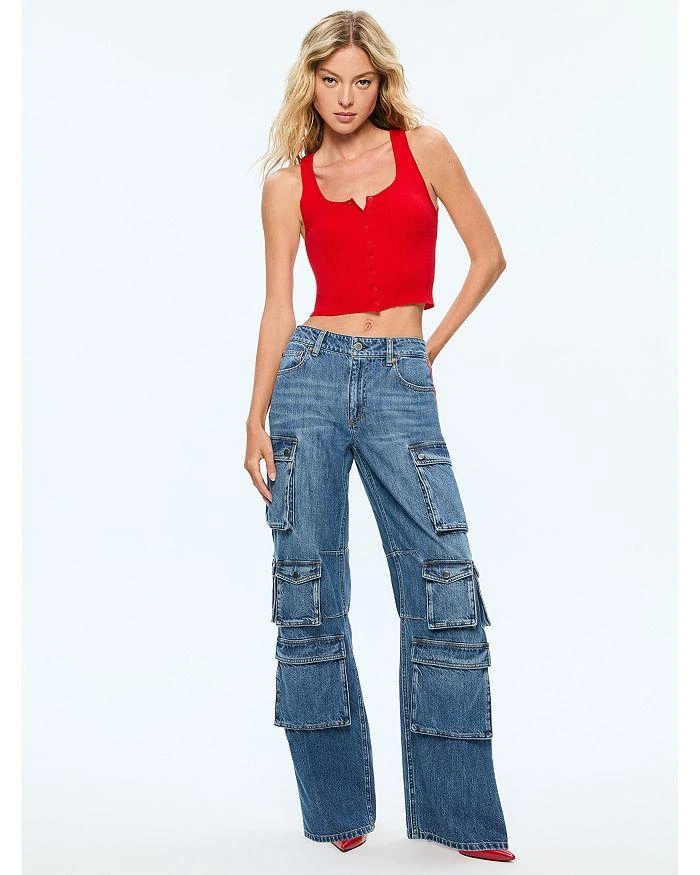 Alice + Olivia Olympia High Rise Baggy Cargo Jeans in Blue Denim 2
